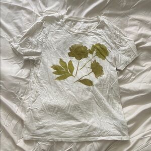 J. Crew White and Green Nature-Inspired Short Sleeve Tee